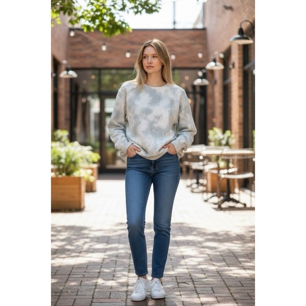 Abercrombie SoftAF Sweatshirt Small Garment Dyed Gray Tie Dye Crewneck - Picture 3 of 5